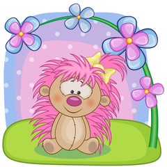 Obraz na płótnie Canvas Hedgehog with flowers