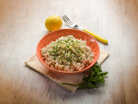 barley risotto with lemon peel and pepper