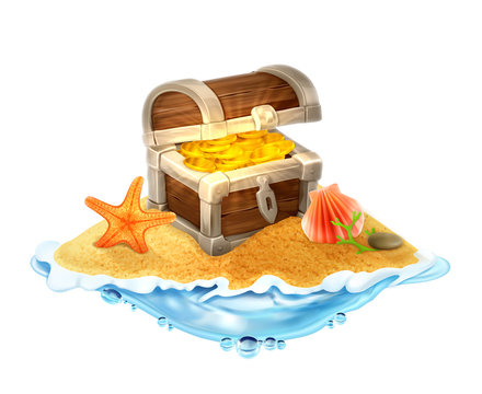 Lost Treasure Chest Of Gold On The Island Vector Illustration