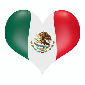 Mexico in heart. 3d heart in colors of mexican flag.