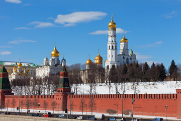 View of the Kremlin in Moscow in the sunny winter day