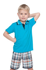Fototapeta premium Happy little boy in the blue shirt