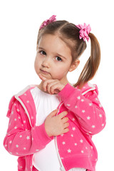 Thoughtful preschool girl in pink