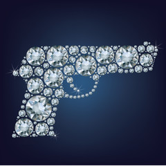 Gun made up a lot of diamonds on the black background