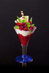 Delicious raspberry dessert with yogurt