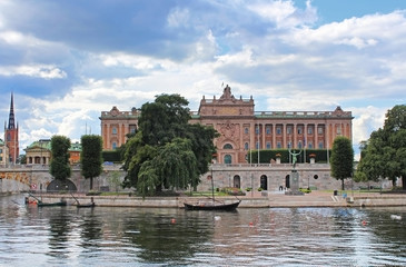 Fototapeta na wymiar Panorama of Parliament House, Norrbro bridge, Stockholm