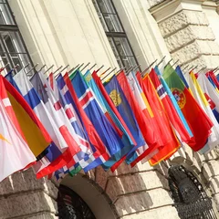 Gordijnen International flags in Hofburg, Vienna © Tupungato