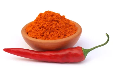 Fotobehang Chili Pepers Red hot chili with powder  © Swapan