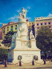 Retro look Columbus monument in Genoa