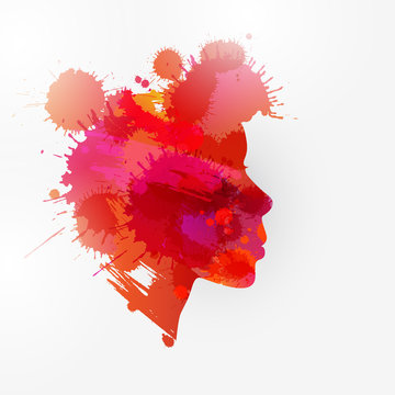 Vector women portrait silhouette created by stains