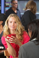 Cute Woman with Red Mug