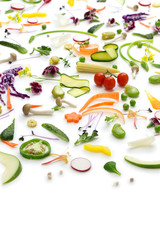 fresh herbs, vegetables and edible flowers collection