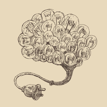 brain (concept ideas) vintage illustration, engraved style