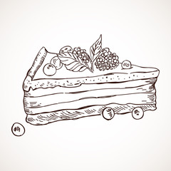 Hand drawn vector sketch sweet cake pie dessert bakery