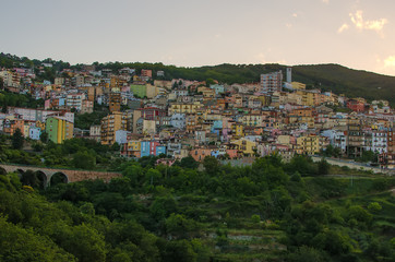 Obraz premium Mountain town - Lanusei (Sardinia, Italy) in the sunset