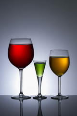 Three Colors of alcohol in glass