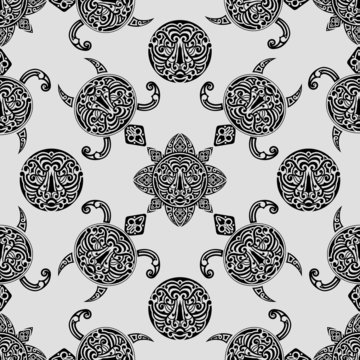 vector seamless pattern with polynesian symbols
