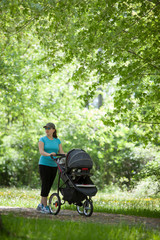 Young woman with a stroller