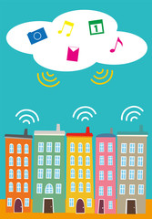 Fototapeta premium It is an illustration of clouds and streets.