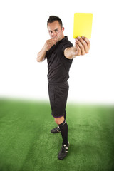 Schiedsrichter mit gelber Karte, freigestellt