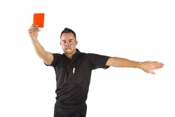Schiedsrichter mit roter Karte, freigestellt