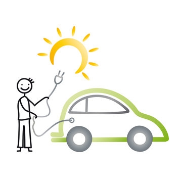 Energiewende, Nachhaltigkeit - Elektroauto fährt mit Solarstrom, grüne Energie tanken, Elektromobilität, Mobilität, e-mobil, e-motor, Auto mit Elektromotor, Elektroenergie, e-mobility,