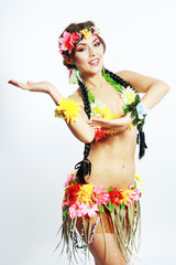 Fototapeta na wymiar girl Hawaiian inviting and smiling