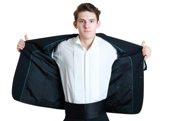 Man opening his suit