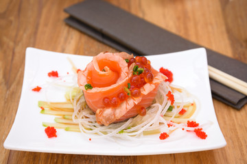 salmon sashimi rose decorate style