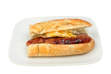 Egg and sausage baguette