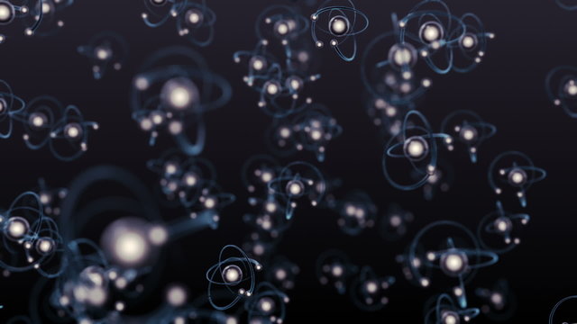 An array of atoms swirling randomly around each other