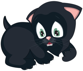Frightened black kitten. Illustration in vector format