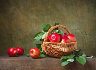 Plakat Still life with apples in a basket