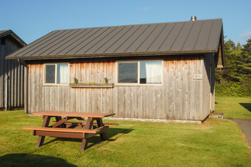 Cabin and Picbic Table at Sunset