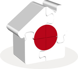 house home icon with Japan flag in puzzle