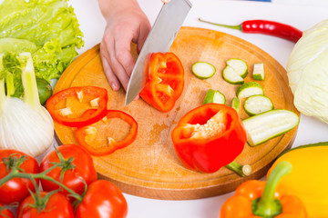 Cutting vegetables.