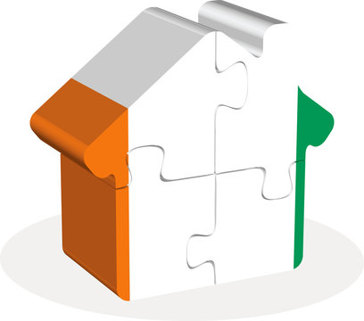 house home icon with Ivory Coast flag in puzzle