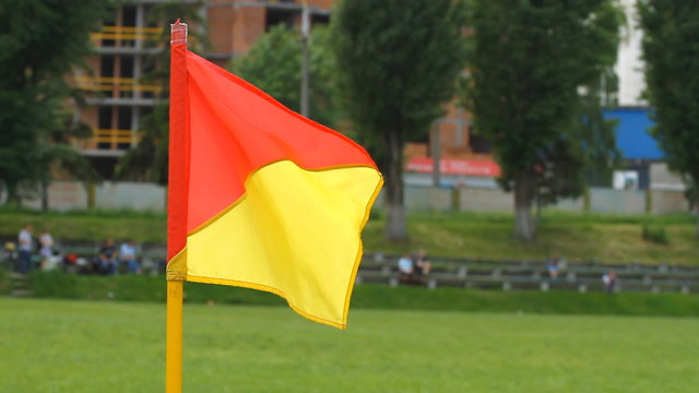 Soccer corner flag on the wind