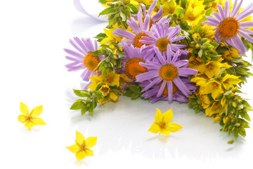 Summer bouquet of daisies and loosestrife
