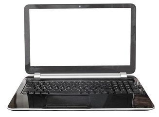 Fototapeta premium full view of black laptop with cut out screen