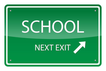 Green road sign, vector - School