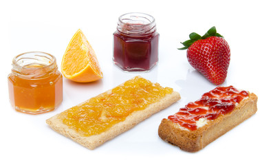 Strawberry, orange, jam and toasts
