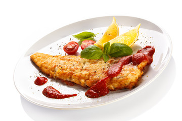 Fish dish - fried fish fillet with vegetables
