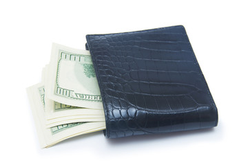 Leather wallet with money isolated on white background