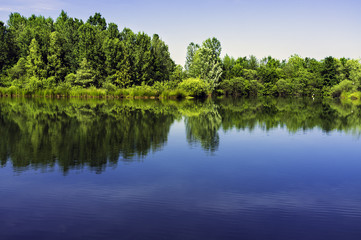 Fototapeta na wymiar Trochę sztuczne jezioro, Lomellina, kolorowy obraz