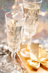 Champagne glasses on celebration table
