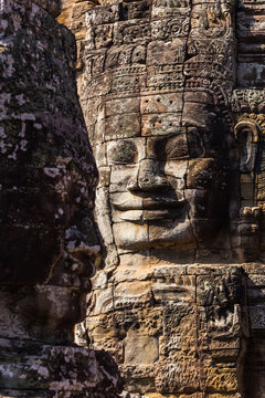 Faces of ancient Bayon Castle, Angkor Thom, Cambodia