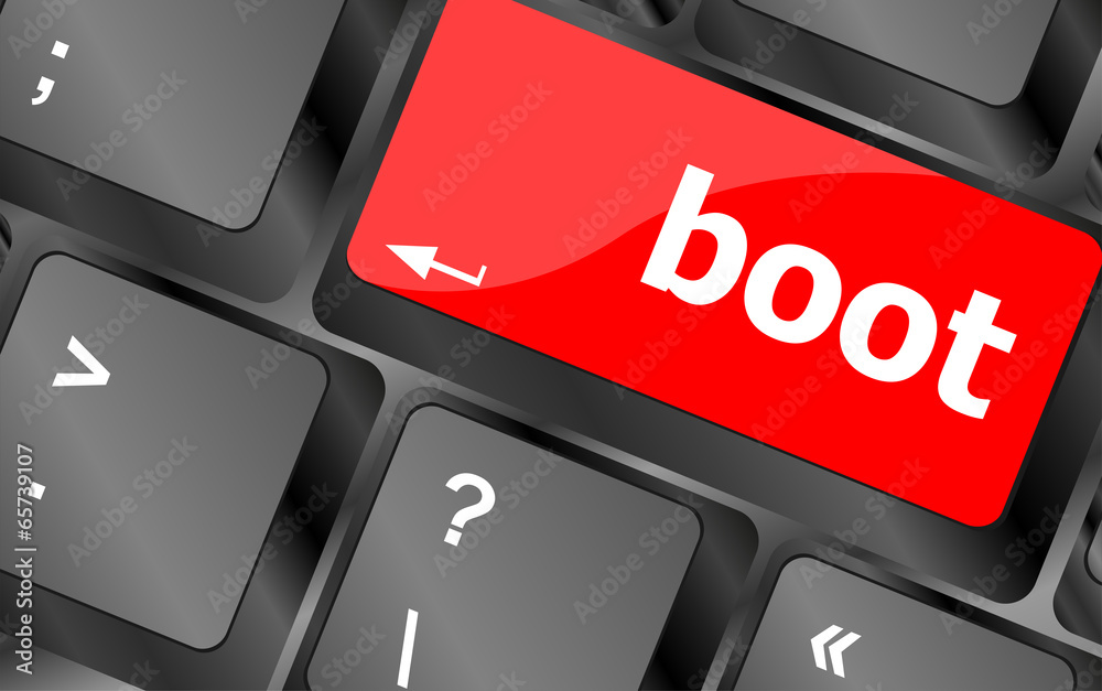 Poster boot button on computer pc keyboard key