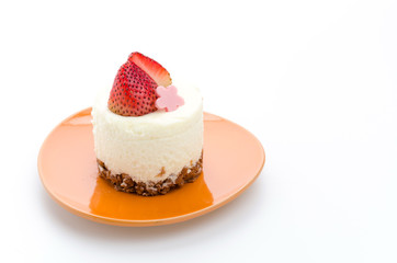 Strawberry cheesecake isolated on white background