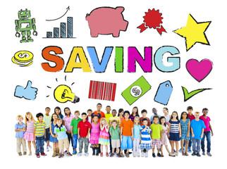 Multi-Ethnic Children with Savings Concept